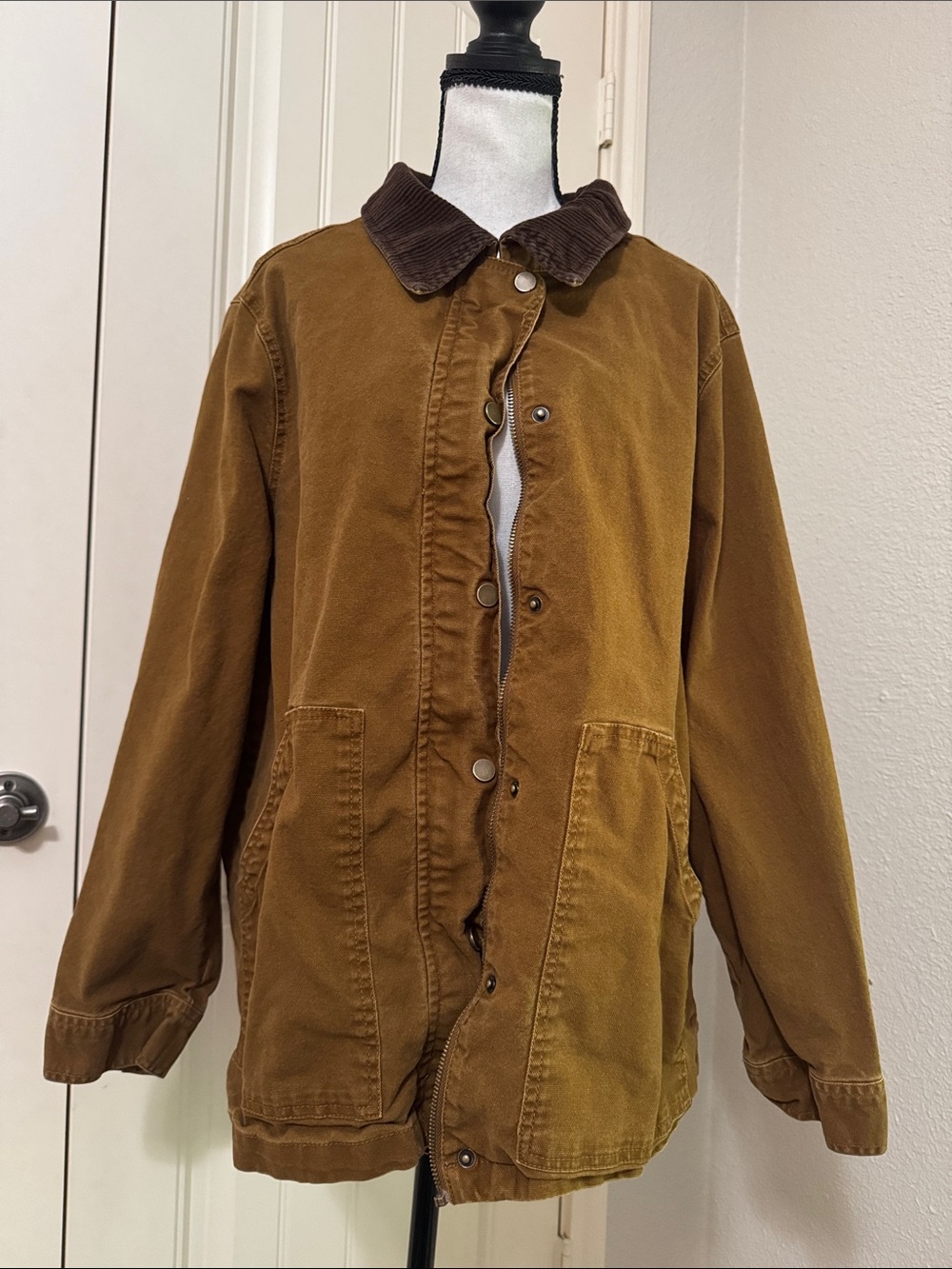 Stoosh Caramel Brown Canvas Field Jacket with Dark Corduroy Collar